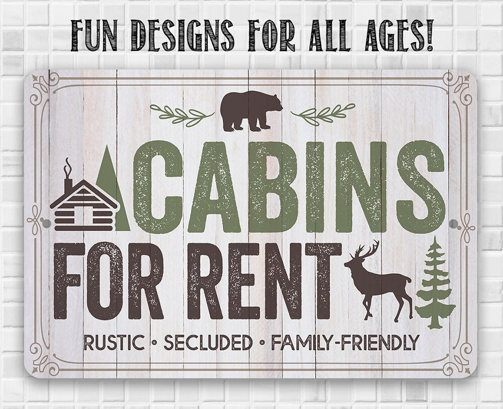 Cabins For Rent, Rustic, Secluded, and Family-Friendly - 8" x 12" or 12" x 18" Aluminum Tin Awesome Metal Poster Lone Star Art 