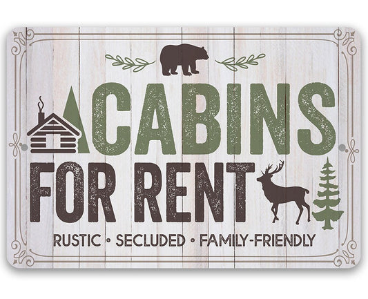 Cabins For Rent, Rustic, Secluded, and Family-Friendly - 8" x 12" or 12" x 18" Aluminum Tin Awesome Metal Poster Lone Star Art