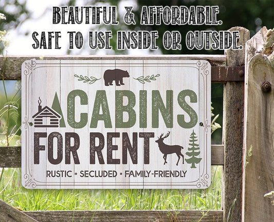 Cabins For Rent, Rustic, Secluded, and Family-Friendly - 8" x 12" or 12" x 18" Aluminum Tin Awesome Metal Poster Lone Star Art
