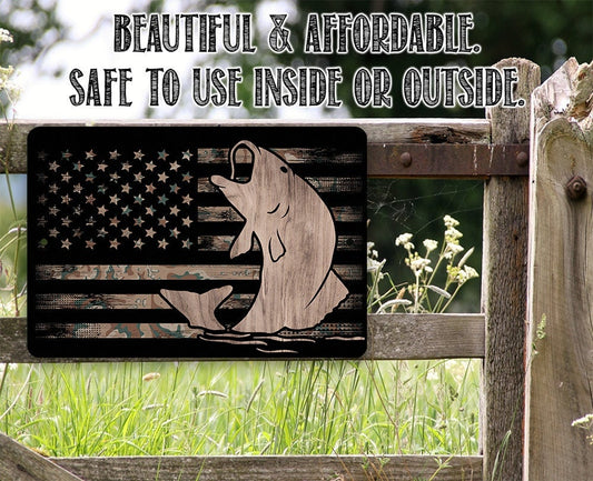 Camouflage American Flag Fishing - Metal Sign Metal Sign Lone Star Art