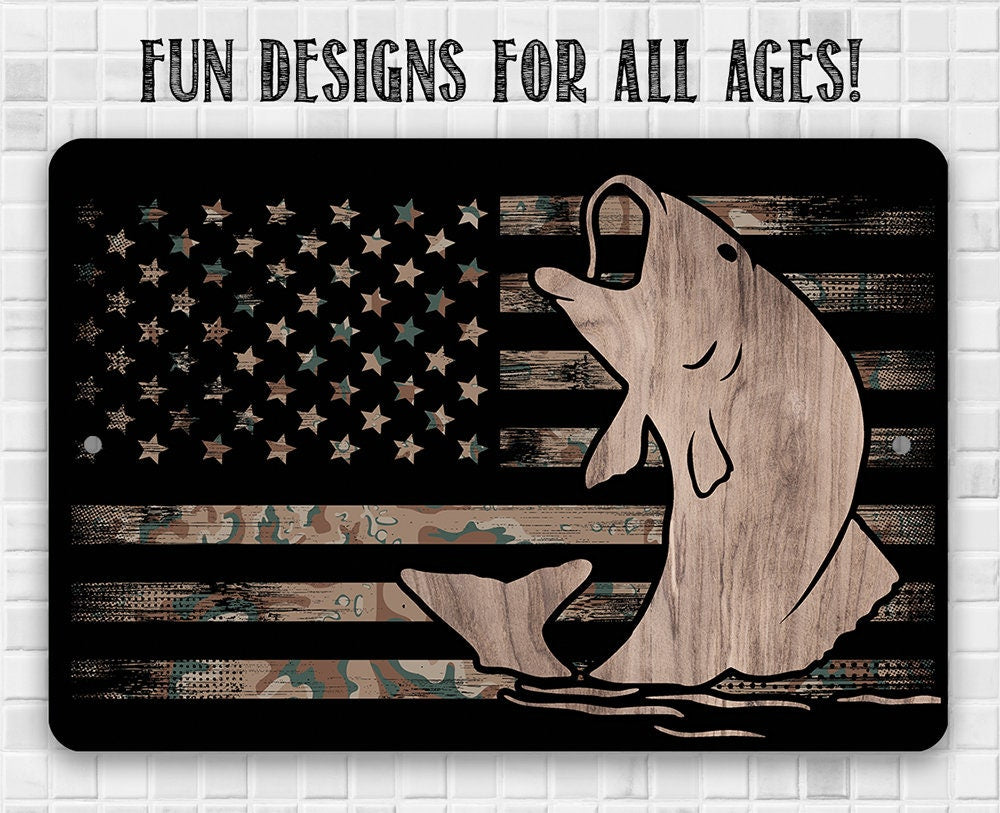 Camouflage American Flag Fishing - Metal Sign Metal Sign Lone Star Art 