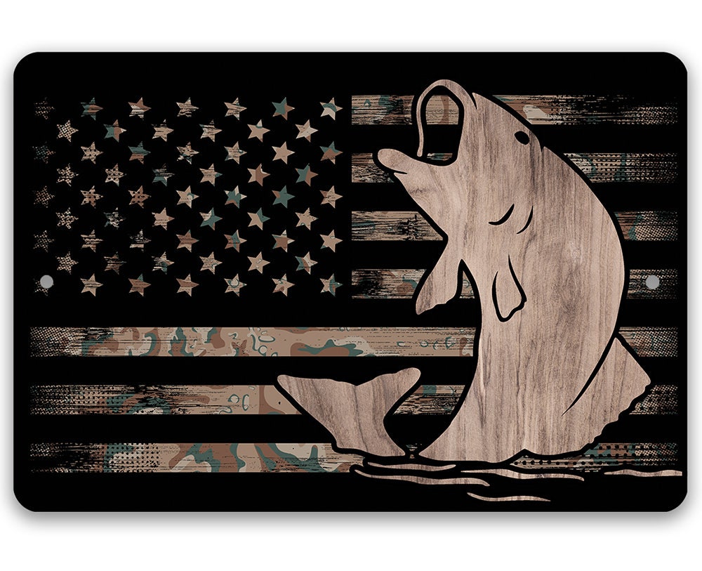 Camouflage American Flag Fishing - Metal Sign Metal Sign Lone Star Art 