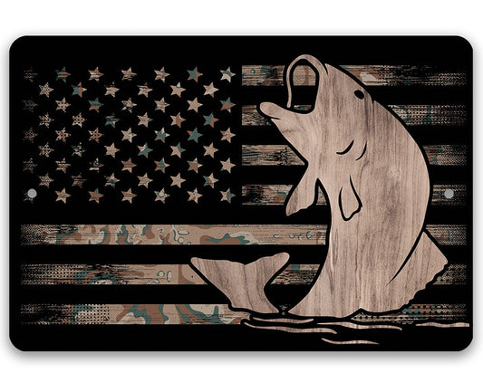 Camouflage American Flag Fishing - Metal Sign Metal Sign Lone Star Art