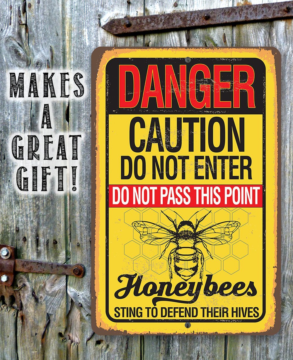 Caution Honeybees - Metal Sign | Lone Star Art.