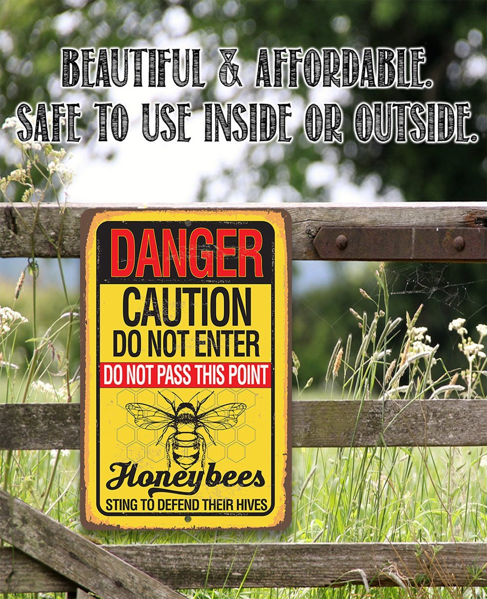 Caution Honeybees - Metal Sign | Lone Star Art.