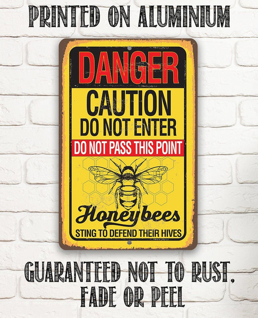 Caution Honeybees - Metal Sign | Lone Star Art.