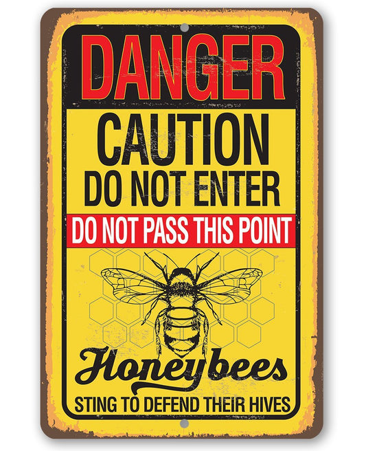 Caution Honeybees - Metal Sign | Lone Star Art.