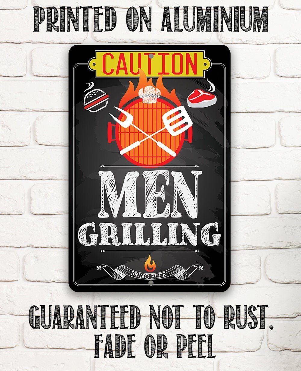 Caution Men Grilling Bring Beer - Metal Sign | Lone Star Art.