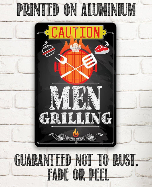 Caution Men Grilling Bring Beer - Metal Sign | Lone Star Art.