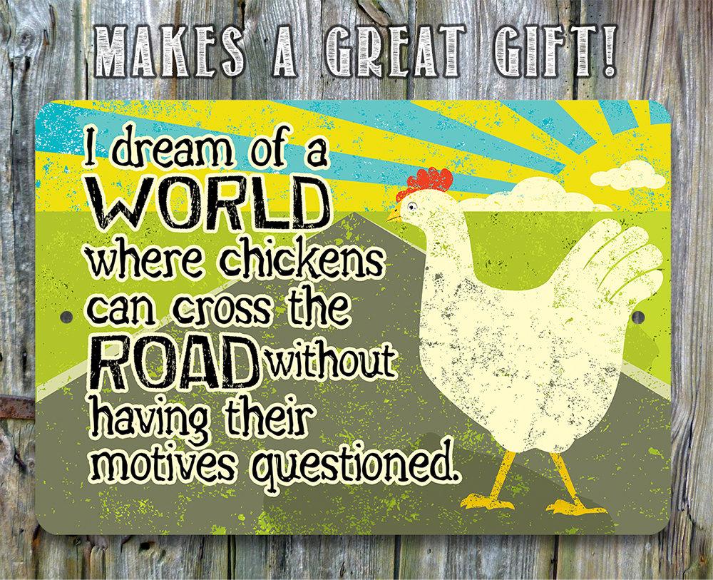 Chicken Cross The Road - Metal Sign | Lone Star Art.