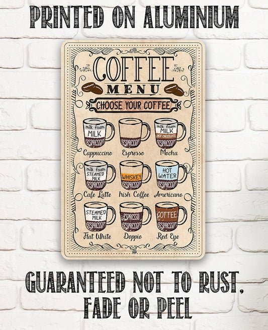 Coffee Menu Choose Your Coffee - Metal Sign Metal Sign Lone Star Art