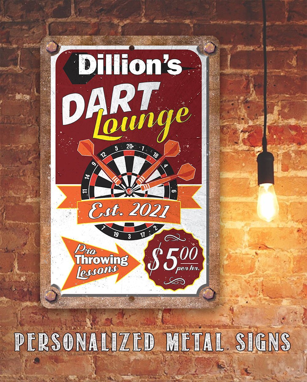 Darton Sign Personalized - Dart Lounge - Metal Sign | Lone Star Art.