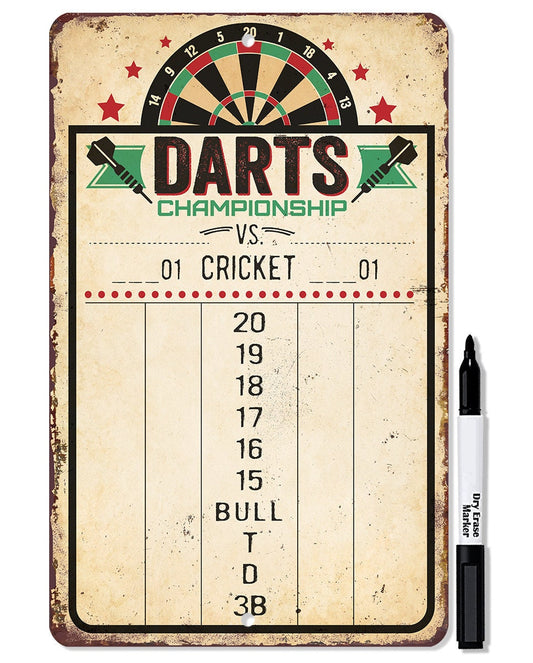 Dart Scoreboard (Beige) Dry Erase for Keeping Score in Games Cricket, 301 or 501 - Metal Sign Metal Sign Lone Star Art