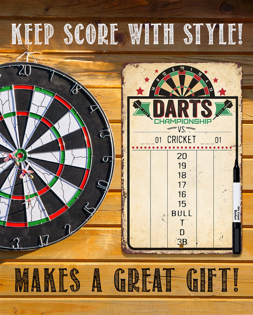 Dart Scoreboard (Beige) Dry Erase for Keeping Score in Games Cricket, 301 or 501 - Metal Sign Metal Sign Lone Star Art 
