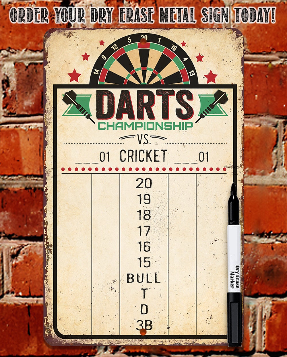 Dart Scoreboard (Beige) Dry Erase for Keeping Score in Games Cricket, 301 or 501 - Metal Sign Metal Sign Lone Star Art 