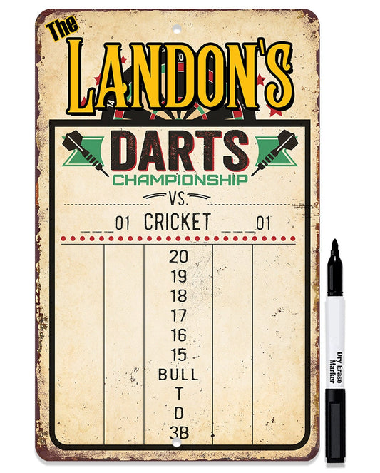 Dart Scoreboard Dry Erase for Keeping Score in All Cricket Games, 301 or 501 - Magnetic Dry Erase Marker with Eraser - Great Looking Darts Lone Star Art