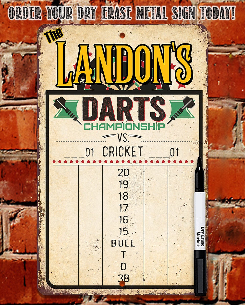 Dart Scoreboard Dry Erase for Keeping Score in All Cricket Games, 301 or 501 - Magnetic Dry Erase Marker with Eraser - Great Looking Darts Lone Star Art 