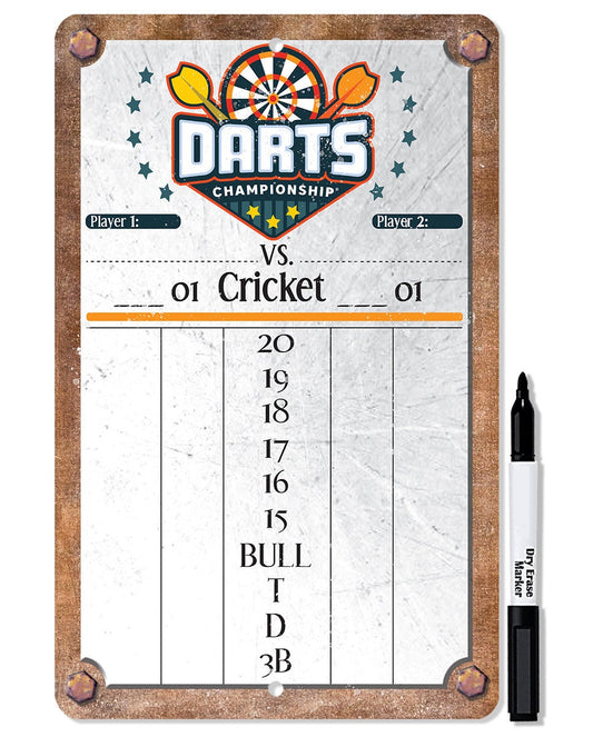 Dart Scoreboard (Grey) Dry Erase for Keeping Score in Games Cricket, 301 or 501- Metal Sign Metal Sign Lone Star Art