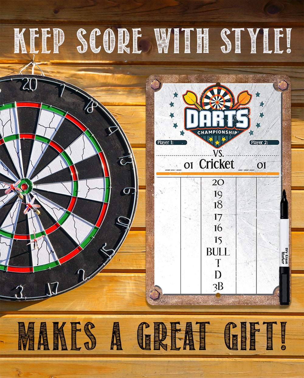 Dart Scoreboard (Grey) Dry Erase for Keeping Score in Games Cricket, 301 or 501- Metal Sign Metal Sign Lone Star Art 