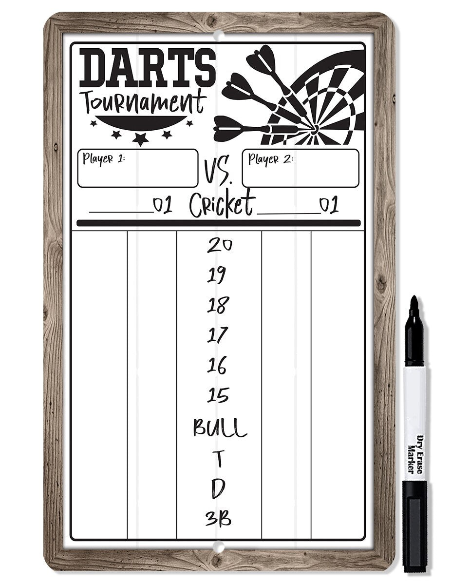 Dart Scoreboard (White) Dry Erase for Keeping Score in Games Cricket, 301 or 501 - Metal Sign Metal Sign Lone Star Art 