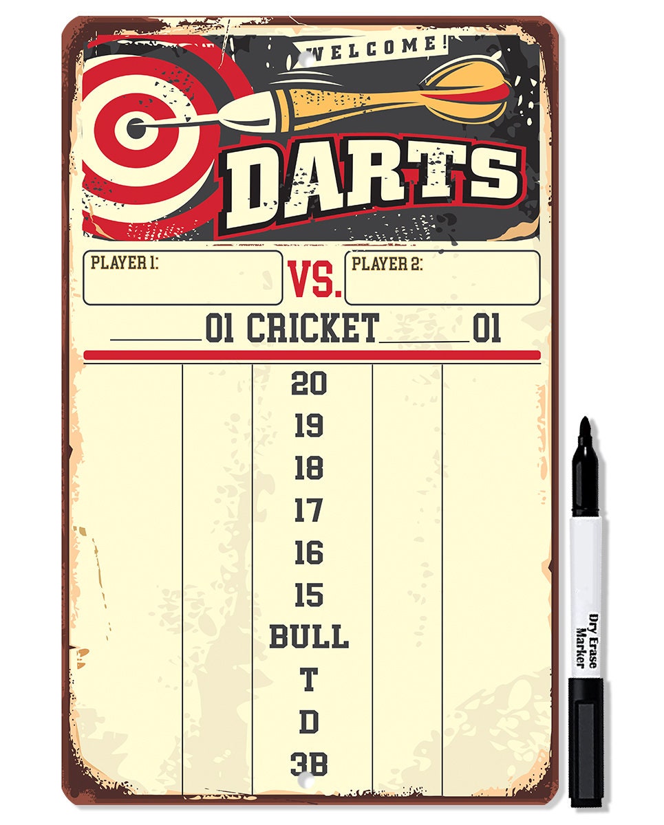 Dart Scoreboard (Yellow) Dry Erase for Keeping Score in Games Cricket, 301 or 501 - Metal Sign Metal Sign Lone Star Art 