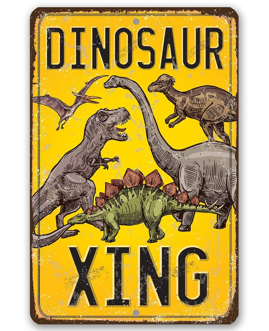 Dinosaur Crossing - Metal Sign | Lone Star Art.