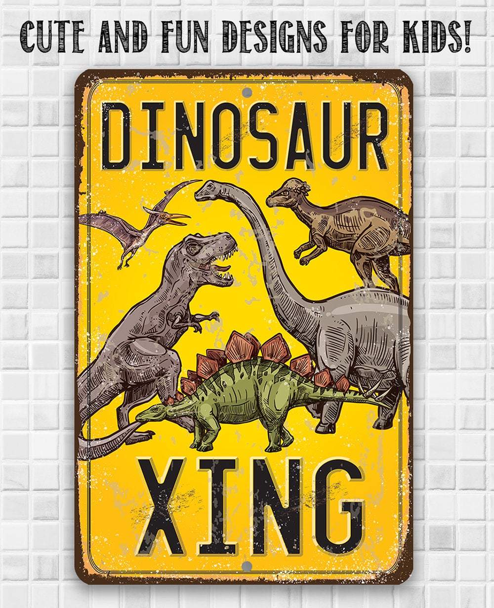 Dinosaur Crossing - Metal Sign | Lone Star Art.