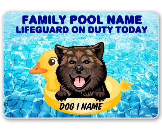 Personalized - Dogs in Pool - Metal Sign | Lone Star Art.