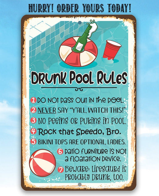 Drunk Pool Rules - Metal Sign | Lone Star Art.