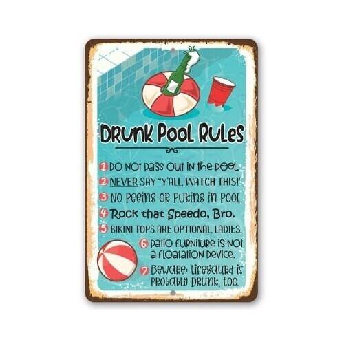 Drunk Pool Rules - Metal Sign | Lone Star Art.