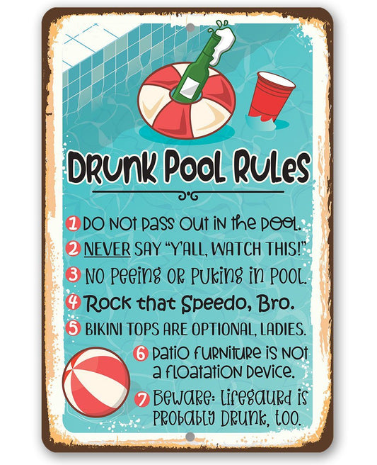 Drunk Pool Rules - Metal Sign | Lone Star Art.