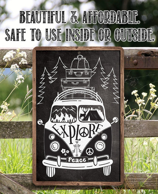 Explore in a Volkswagen, Peace - 8" x 12" or 12" x 18" Aluminum Tin Awesome Metal Poster Lone Star Art