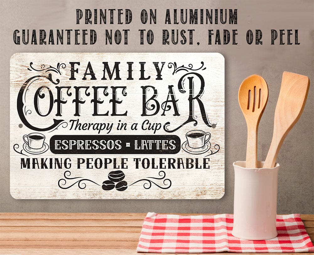 Family Coffee Bar - Therapy in a Cup-Coffee Station Decor or Cafe Accessories, Art, 8" x 12" or 12" x 18" Aluminum Tin Awesome Metal Poster Lone Star Art 