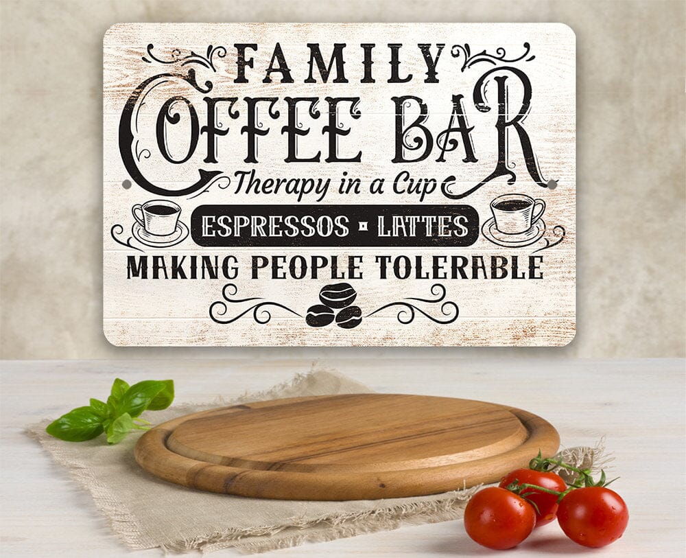 Family Coffee Bar - Therapy in a Cup-Coffee Station Decor or Cafe Accessories, Art, 8" x 12" or 12" x 18" Aluminum Tin Awesome Metal Poster Lone Star Art 