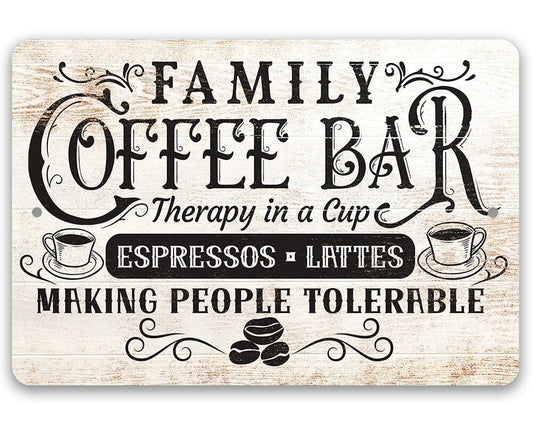 Family Coffee Bar - Therapy in a Cup-Coffee Station Decor or Cafe Accessories, Art, 8" x 12" or 12" x 18" Aluminum Tin Awesome Metal Poster Lone Star Art