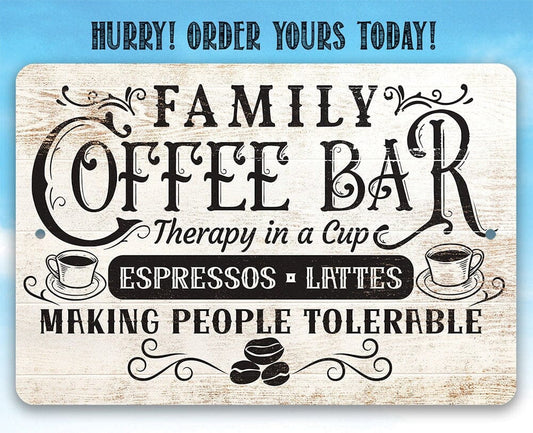 Family Coffee Bar - Therapy in a Cup-Coffee Station Decor or Cafe Accessories, Art, 8" x 12" or 12" x 18" Aluminum Tin Awesome Metal Poster Lone Star Art
