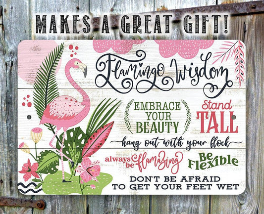 Flamingo Wisdom - Metal Sign | Lone Star Art.