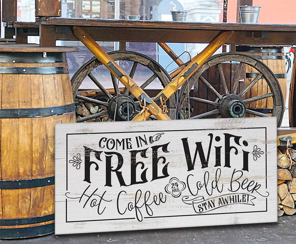 Free WiFi Hot Coffee & Cold Beer - Canvas | Lone Star Art.