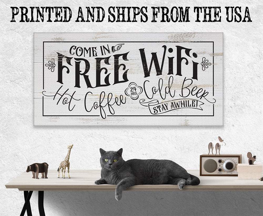 Free WiFi Hot Coffee & Cold Beer - Canvas | Lone Star Art.