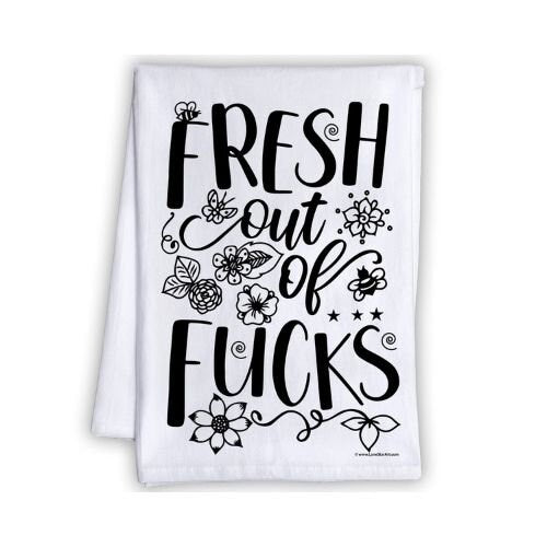 Funny Kitchen Tea Towels - Fresh Out of Fucks - Humorous Fun Sayings Sack Dish Towel - Cute Housewarming Gift & Fun Home Decor Lone Star Art 