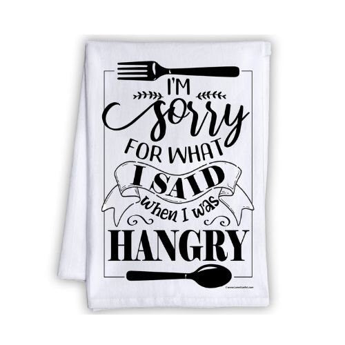 Funny Kitchen Tea Towels - I'm Sorry for What I Said When I Was Hangry - Humorous Fun Sayings - Cute Housewarming Gift/Fun Home Decor Lone Star Art 