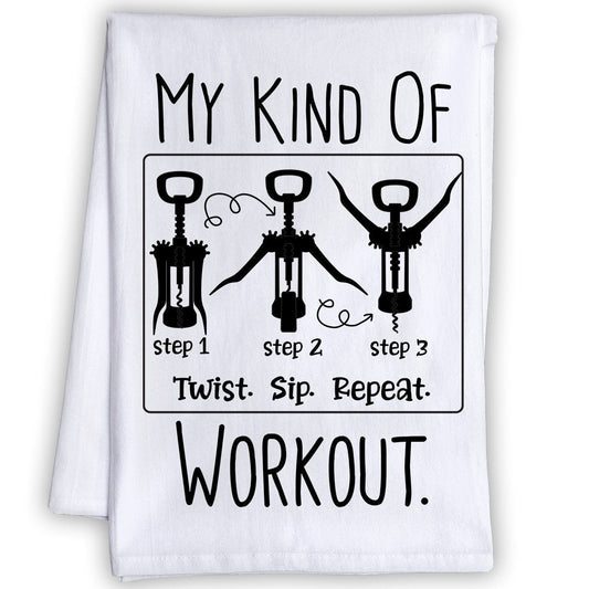 Funny Kitchen Tea Towels - My Kind Of Workout, Twist, Sip, Repeat - Humorous Fun Sayings - Cute Housewarming Gift/Fun Home Decor Lone Star Art