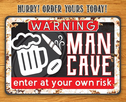 Funny Signs for Man Cave Durable Metal Décor - Enter At Your Own Risk - Signs - 8" x 12" or 12" x 18" Aluminum Tin Awesome Metal Poster Lone Star Art