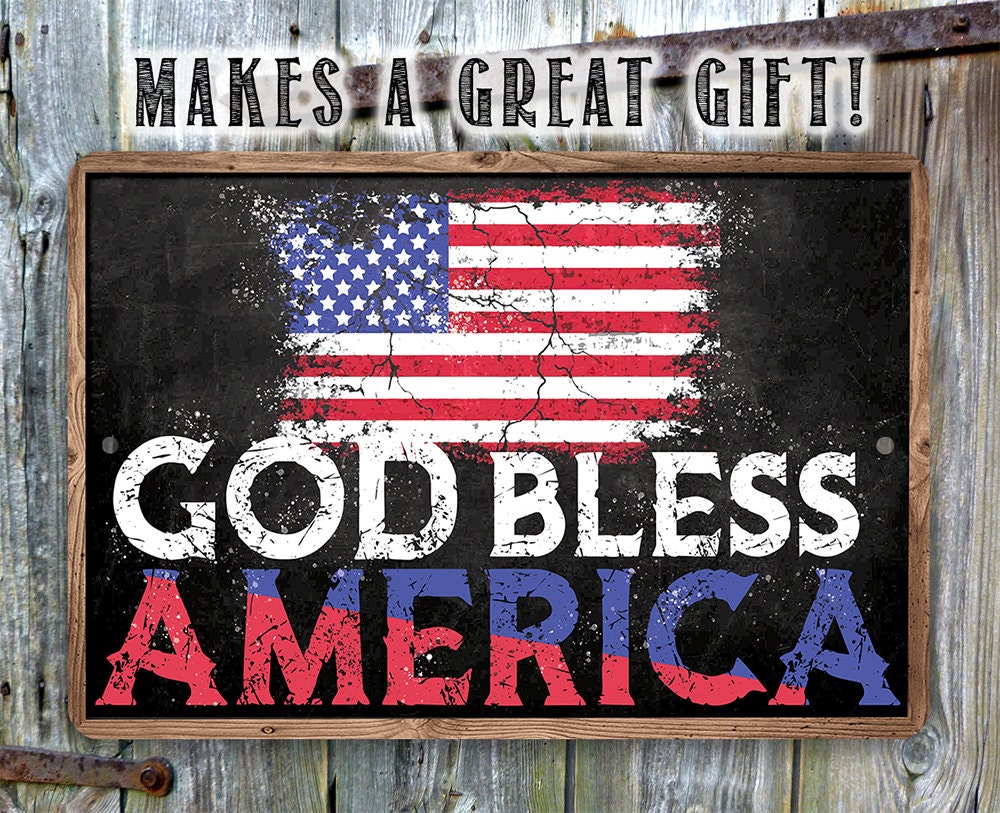 God Bless America - Flag - 8" x 12" or 12" x 18" Aluminum Tin Awesome Metal Poster Lone Star Art 
