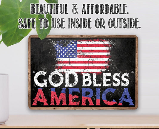 God Bless America - Flag - 8" x 12" or 12" x 18" Aluminum Tin Awesome Metal Poster Lone Star Art