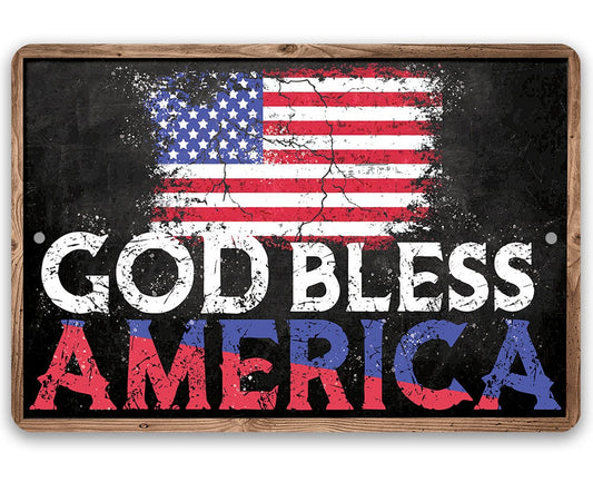God Bless America - Flag - 8" x 12" or 12" x 18" Aluminum Tin Awesome Metal Poster Lone Star Art