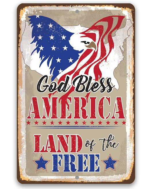 God Bless America, Land of the Free - 8" x 12" or 12" x 18" Aluminum Tin Awesome Metal Poster Lone Star Art