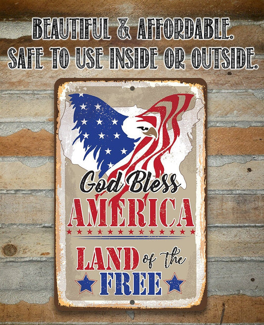 God Bless America, Land of the Free - 8" x 12" or 12" x 18" Aluminum Tin Awesome Metal Poster Lone Star Art