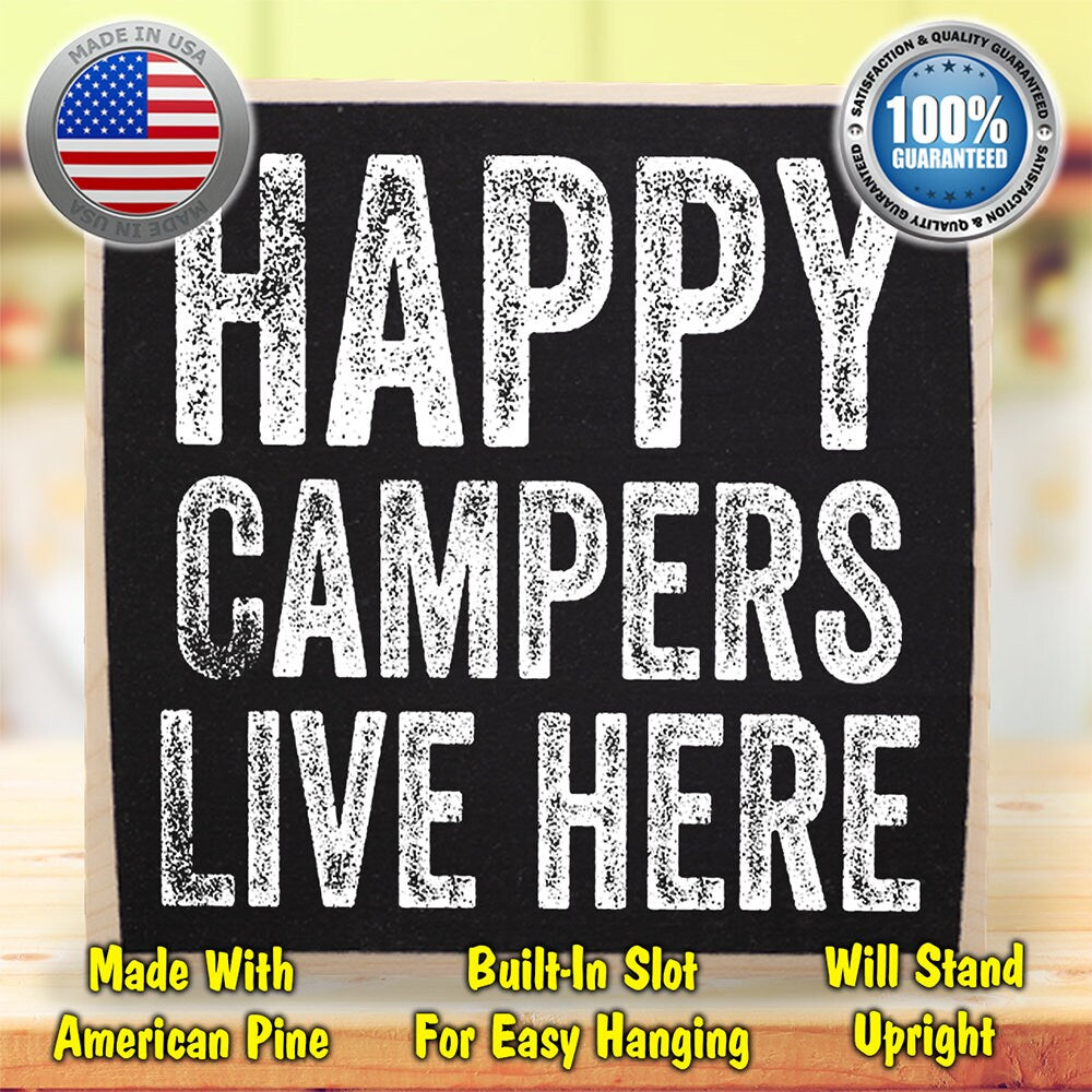 Happy Campers Live Here - Wooden Sign Wooden Sign Lone Star Art 