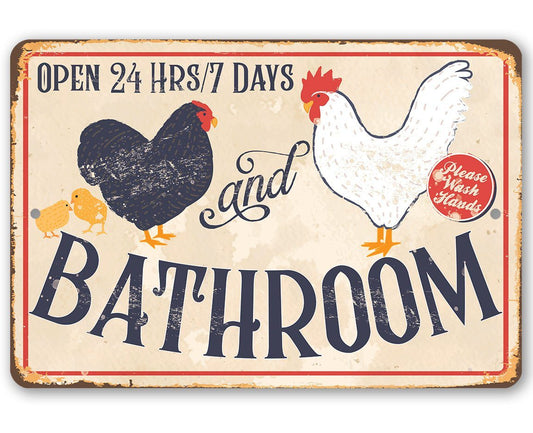 Hen & Rooster Bathroom -Metal Sign | Lone Star Art.